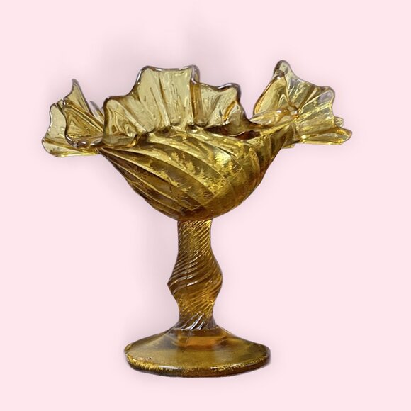 A Ruffled Blown Glass Candy Dish - Picture 1 of 8
